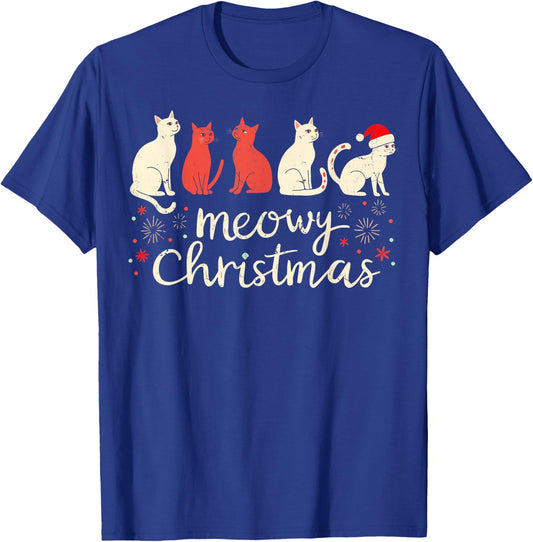 Meowy Christmas Cat Christmas Xmas Cat Christmas Cat Holiday T-Shirt - T-Shirt | Royal
