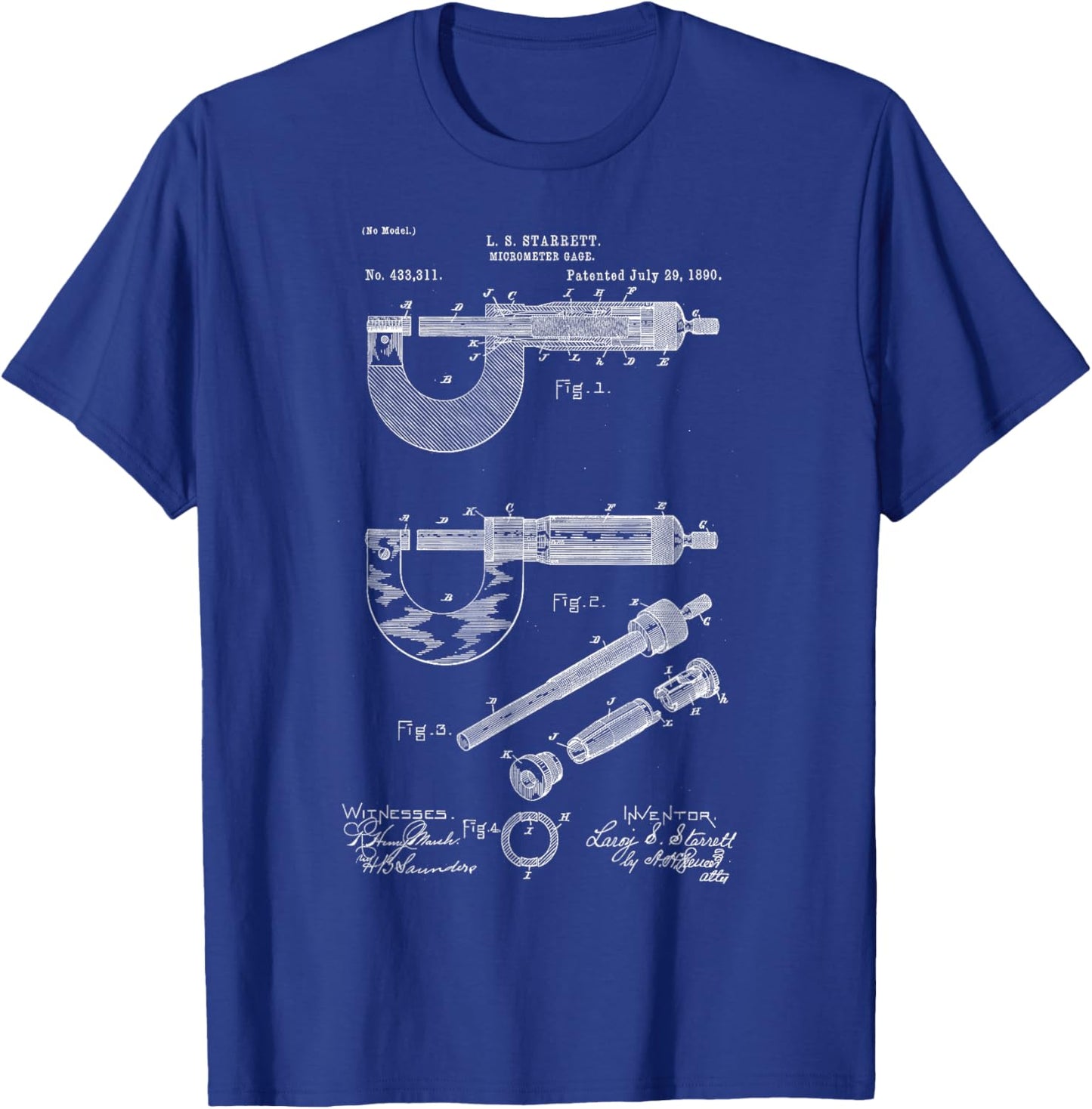 Mechanical Engineer Art Black Vintage Patent Micrometer Gage - Men's Small T-Shirt - T-Shirt | Royal