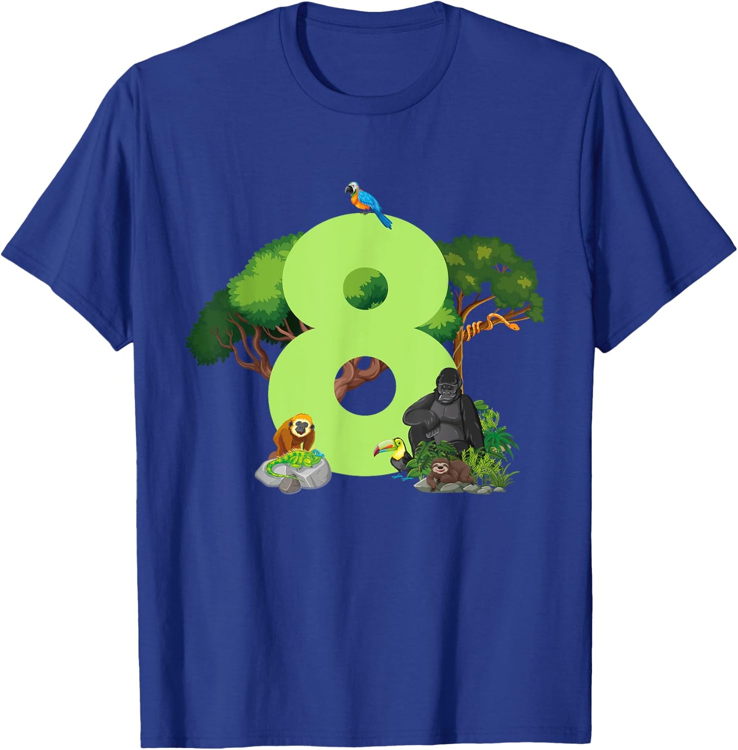 8th Birthday Jungle Animals Safari Rainforest 8 Year Old T-Shirt - T-Shirt | Royal