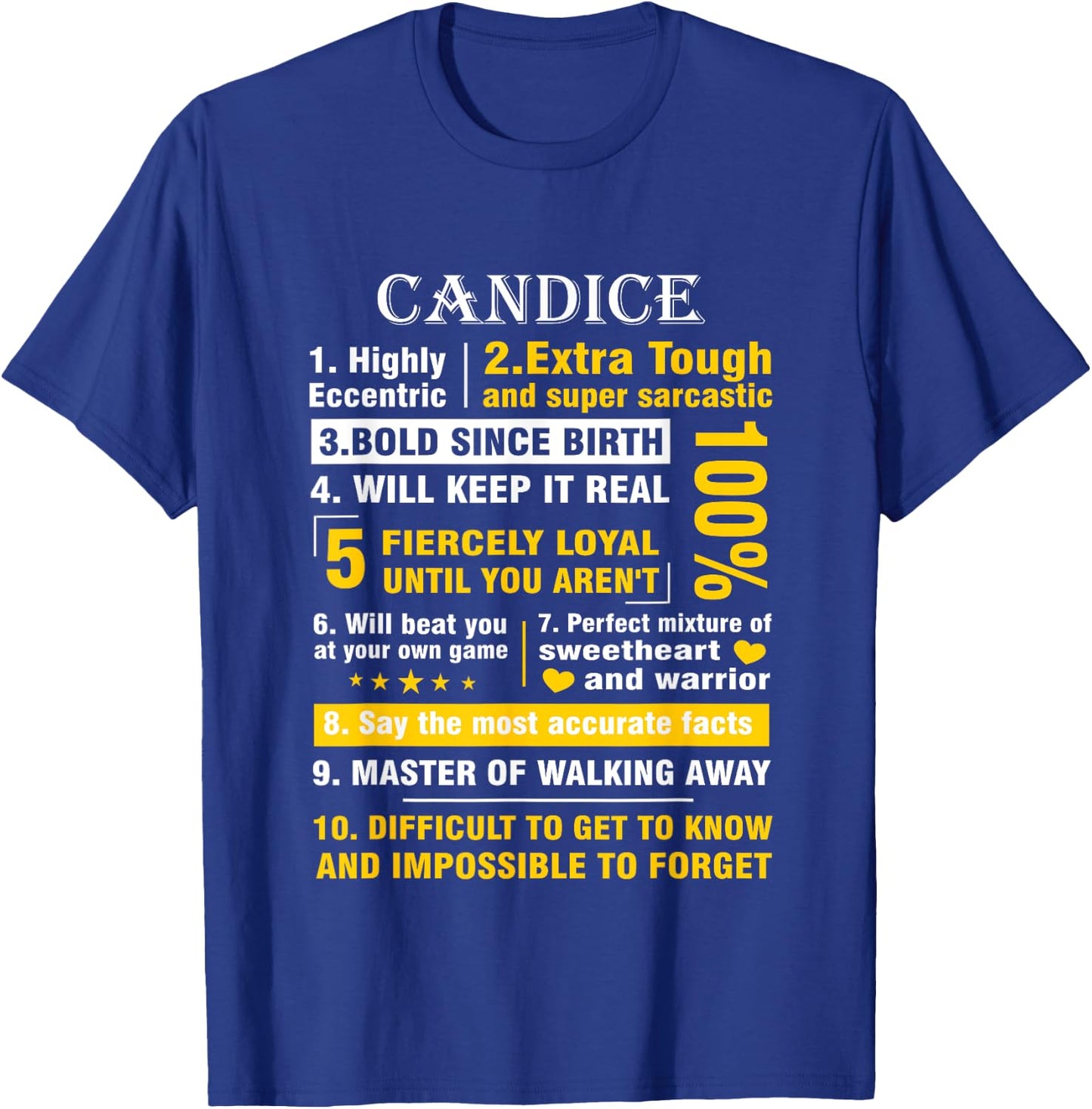 CANDICE Highly Eccentric 10 Facts Shirt First Name shirt T-Shirt - T-Shirt | Royal