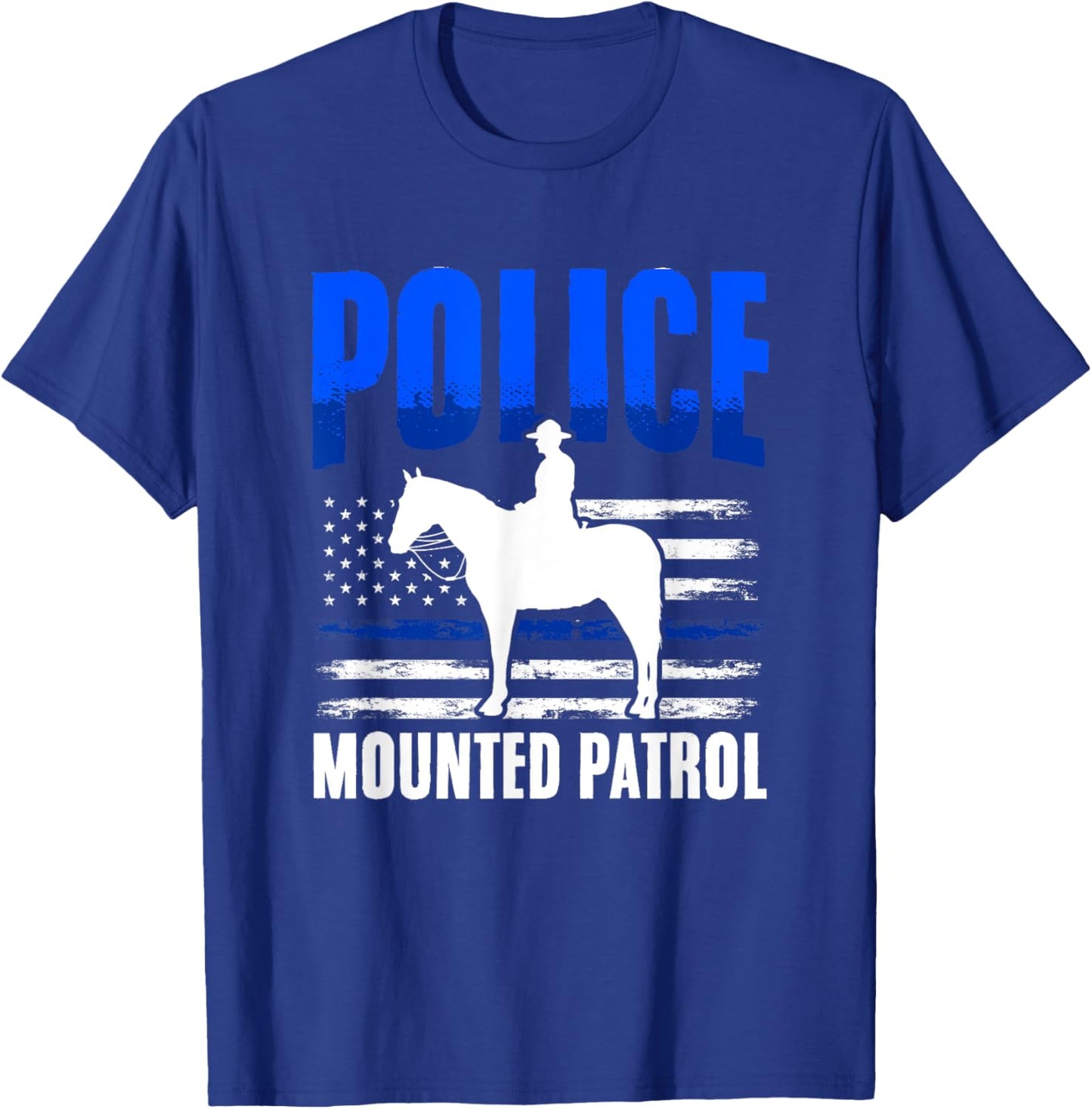 American Flag Thin Blue Line Horse Police Mounted Patrol Men T-Shirt - T-Shirt | Royal