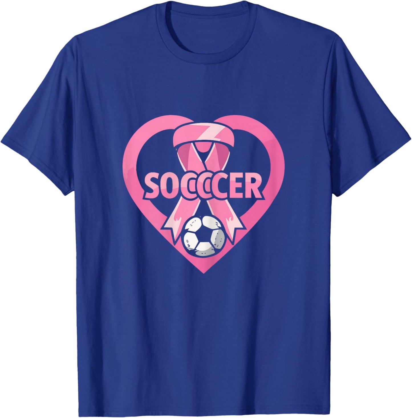 Soccer Pink Ribbon Heart Cool Breast Cancer Awareness Sport T-Shirt - T-Shirt | Royal