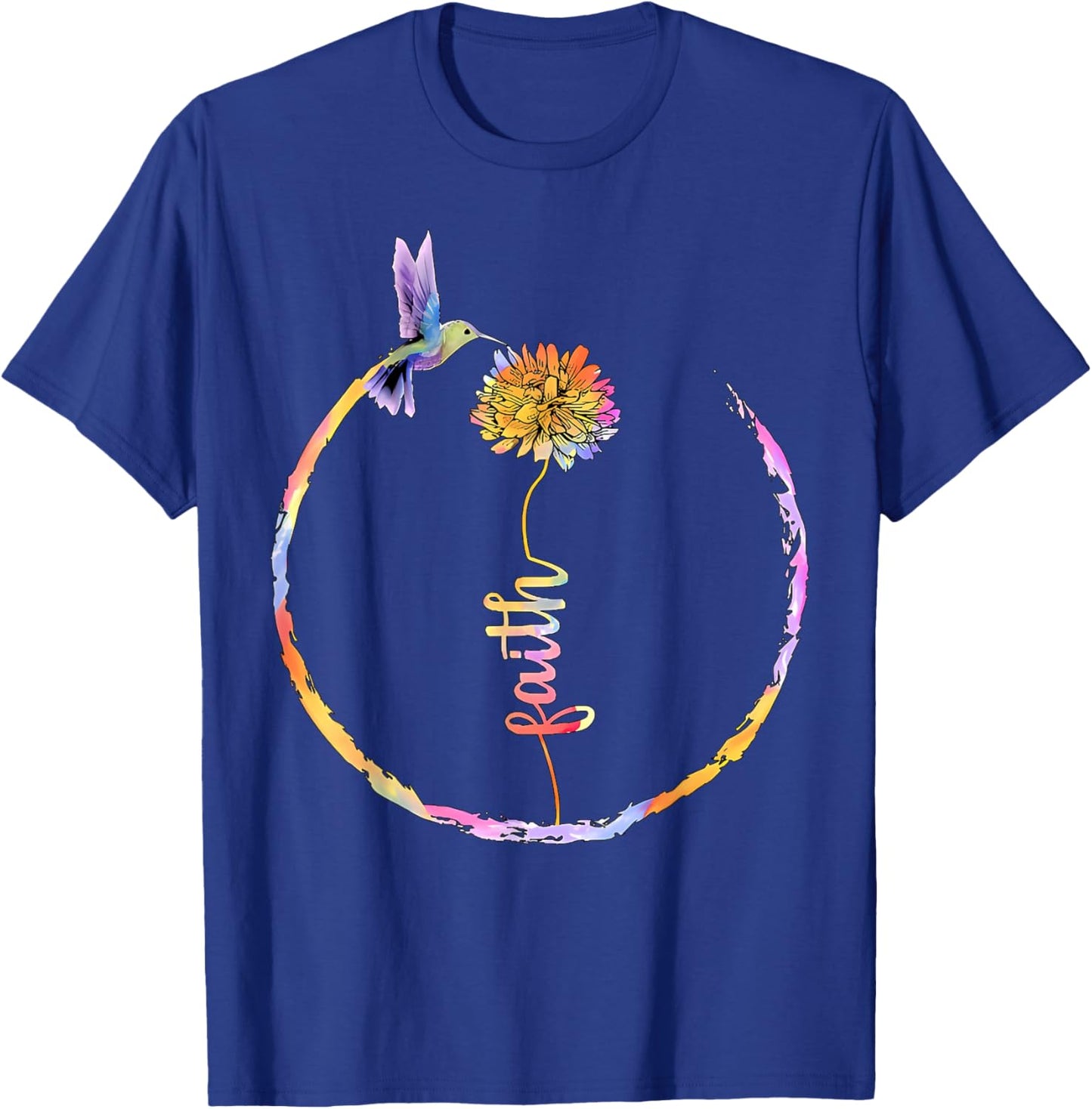 Watercolor Faith Bird Flower Hummingbird Christian Religious T-Shirt - T-Shirt | Royal