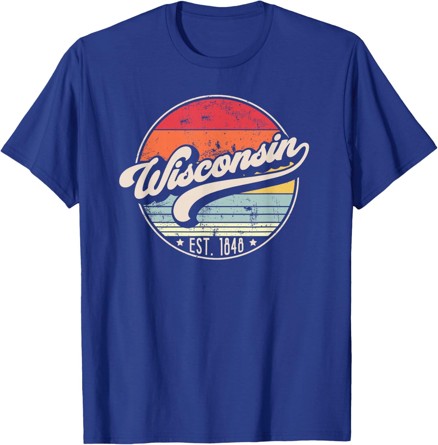 Retro Wisconsin Home State WI Cool 70s Style Sunset T-Shirt - T-Shirt | Royal