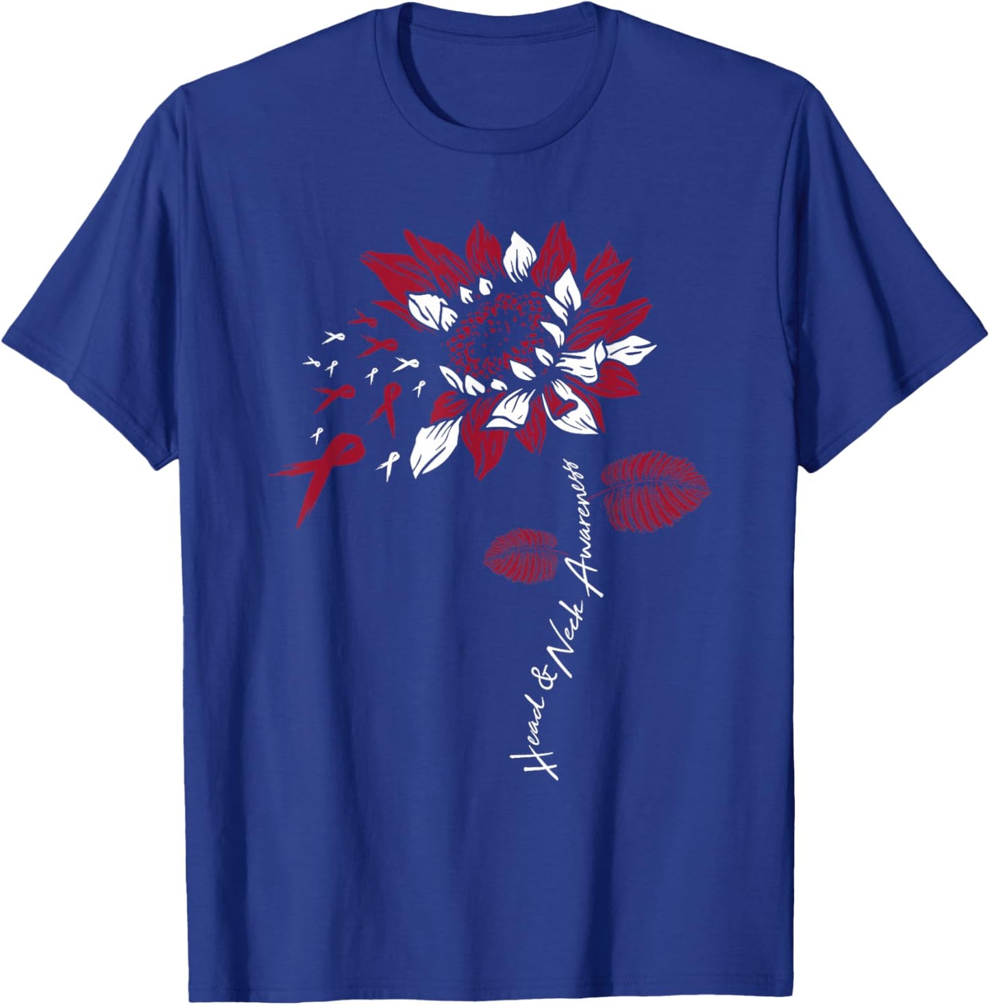 Head & Neck Cancer Awareness Burgundy White Ribbon Flower T-Shirt - T-Shirt | Royal