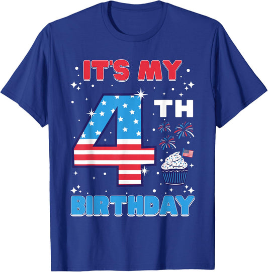 It's My 4th Birthday USA 4th Of July 4 Years Old Girls Boys T-Shirt - T-Shirt | Royal