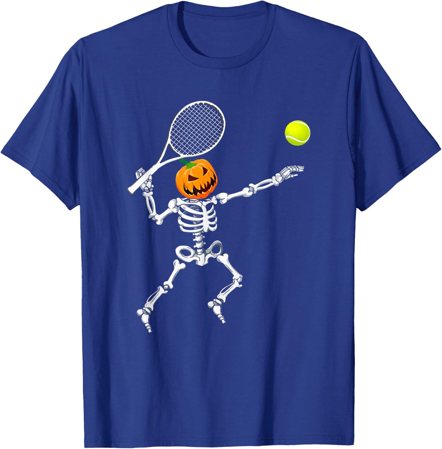 Skeleton Tennis Halloween Pumpkin T-Shirt - T-Shirt | Royal