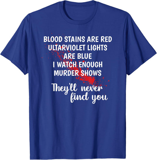 Blood stains are red ultraviolet lights are blue T-Shirt - T-Shirt | Royal