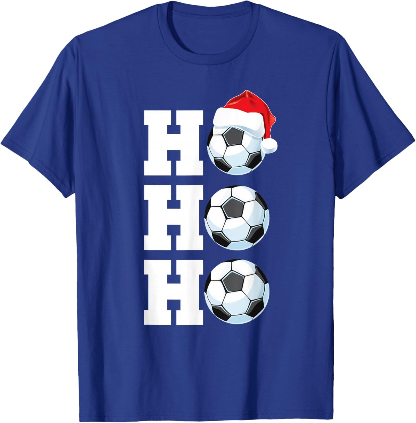Ho Ho Ho Christmas Soccer Ball Santa Hat Funny Soccer Player T-Shirt - T-Shirt | Royal