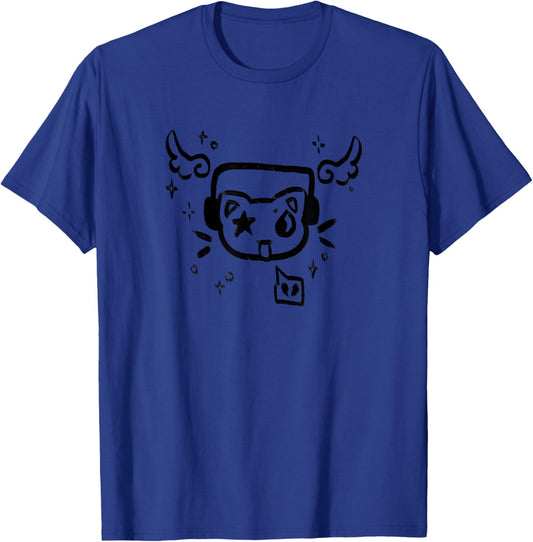 Y2K 90s Cat with Headphone Headset T-Shirt - T-Shirt | Royal