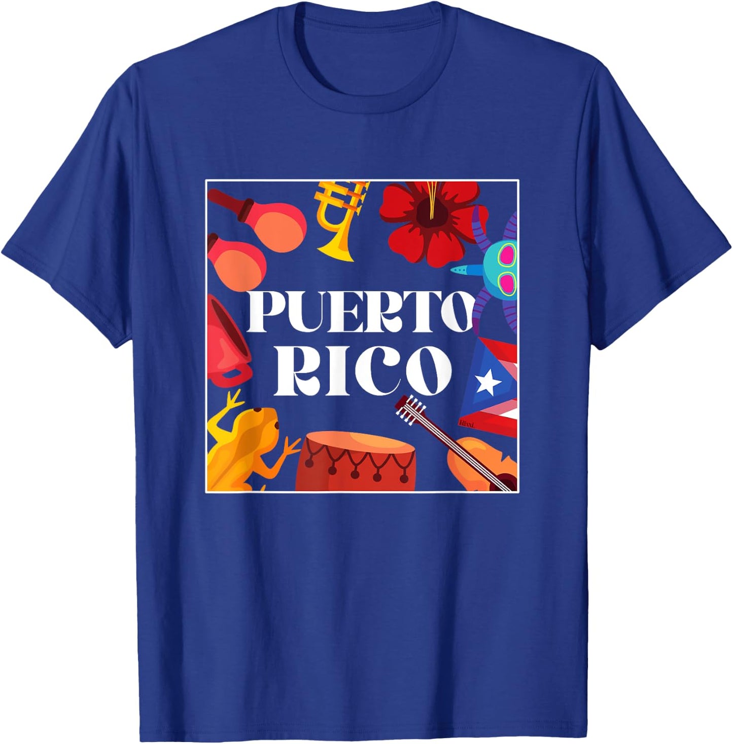 Puerto Rico Flag Flower Amapola Coquí Vejigante Pride T-Shirt - T-Shirt | Royal