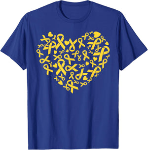 Endometriosis Awareness Month Heart Yellow Ribbon Support T-Shirt - T-Shirt | Royal