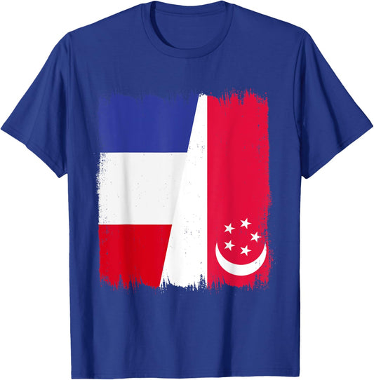 France Republic of Singapore Flag Singaporean French T-Shirt - T-Shirt | Royal