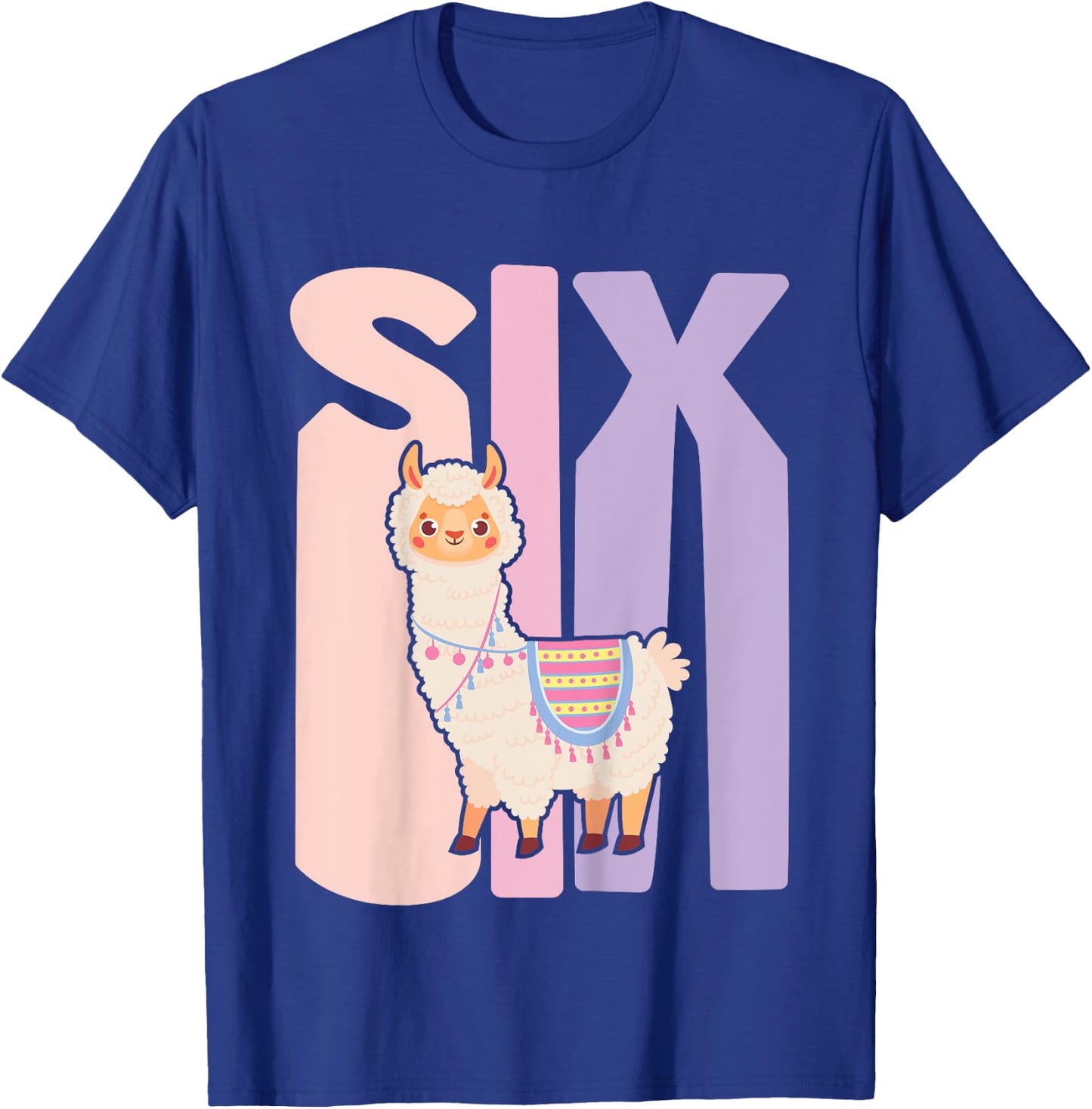 Kids 6 Year Old Cute Llama Alpaca Birthday Girl 6th B-day T-Shirt - T-Shirt | Royal