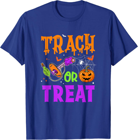 Respiratory Therapist Trach Or Treat Icu Rn Halloween Nurse T-Shirt - T-Shirt | Royal