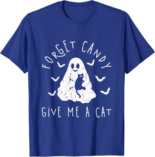 Funny Halloween Cat Ghost Forget Candy Give Me Cat Halloween T-Shirt - T-Shirt | Royal