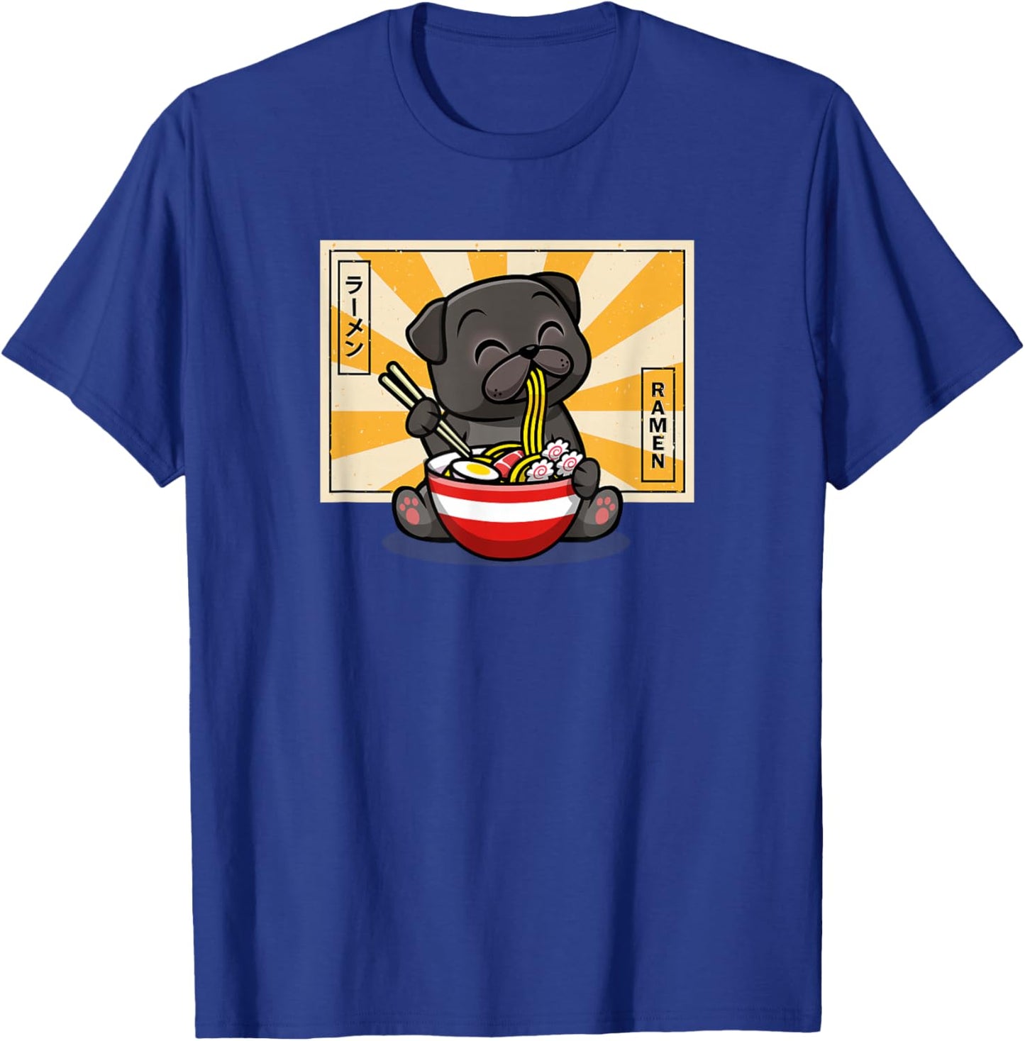 Funny Cartoon Japanese Kawaii Kids Ramen Black Pug Lover T-Shirt - T-Shirt | Royal