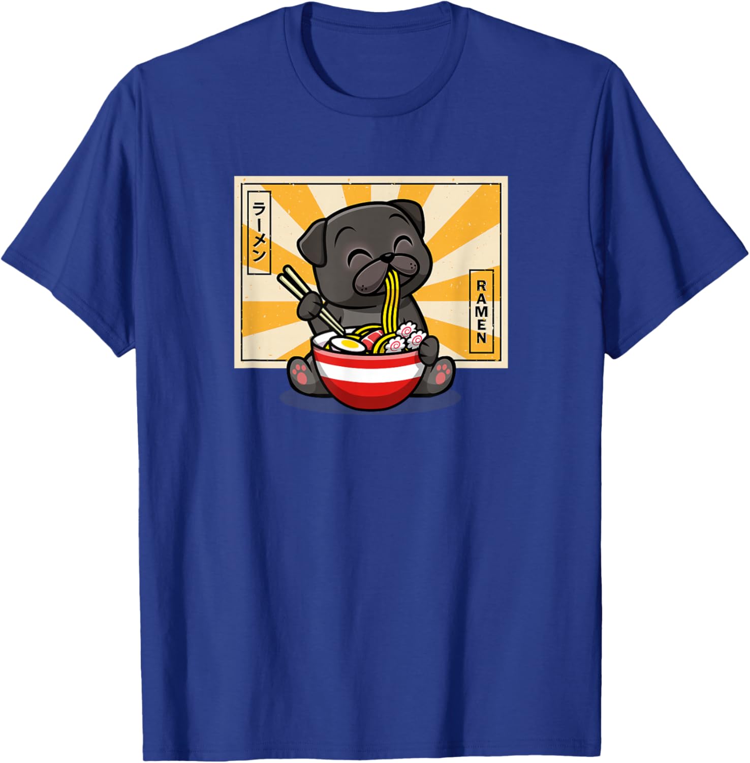 Funny Cartoon Japanese Kawaii Kids Ramen Black Pug Lover T-Shirt - T-Shirt | Royal