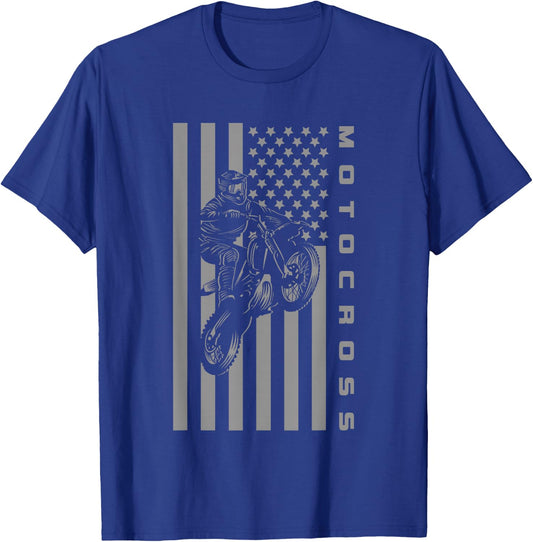 American Flag Dirt Bike Motocross Apparel - Motocross T-Shirt - T-Shirt | Royal