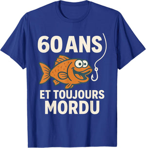 60 Years and Always Bitten Birthday Gift Fisherman Funny T-Shirt - T-Shirt | Royal