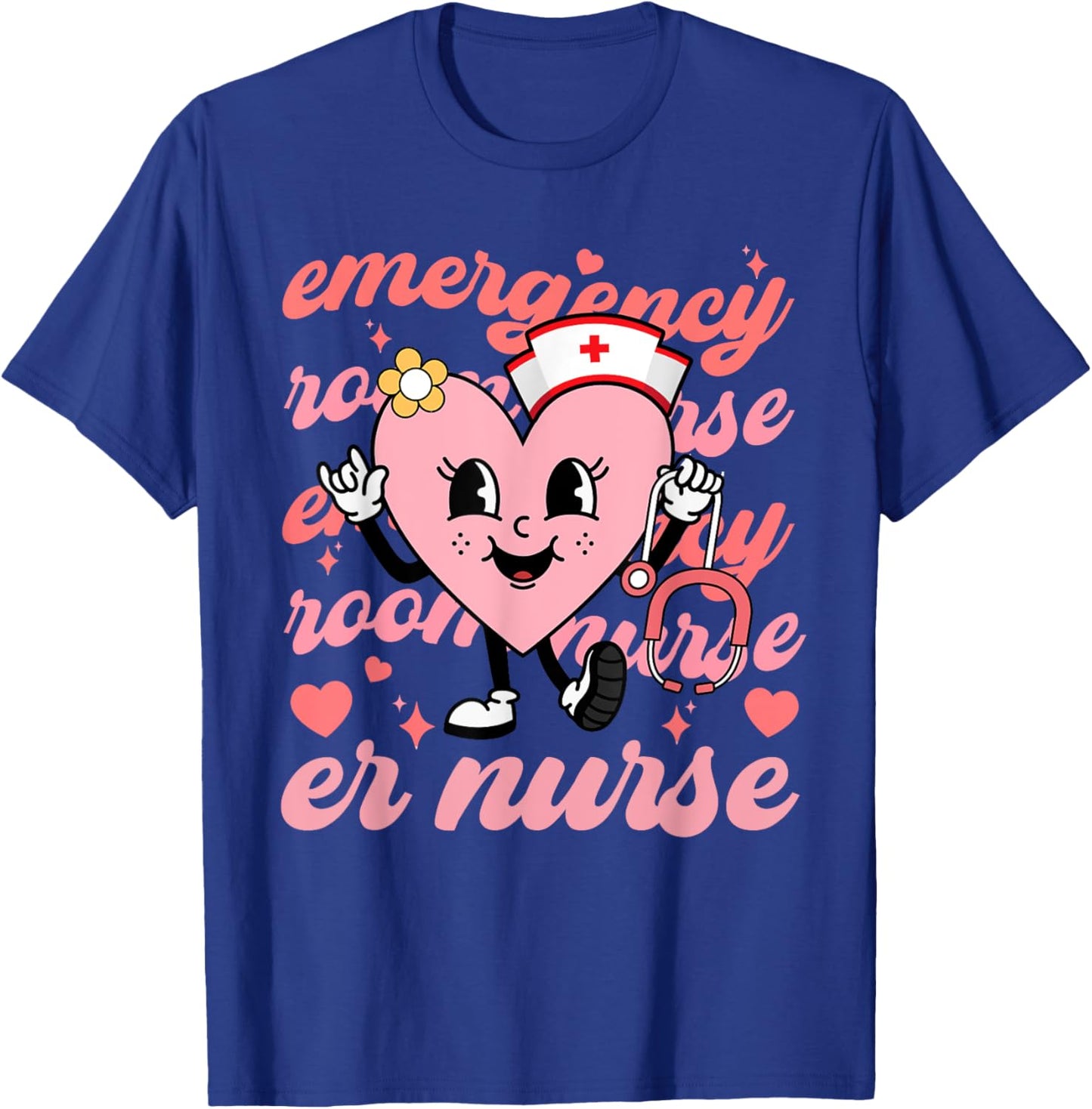 Retro Emergency Room Nurse Valentines Day Hearts Stethoscope T-Shirt - T-Shirt | Royal