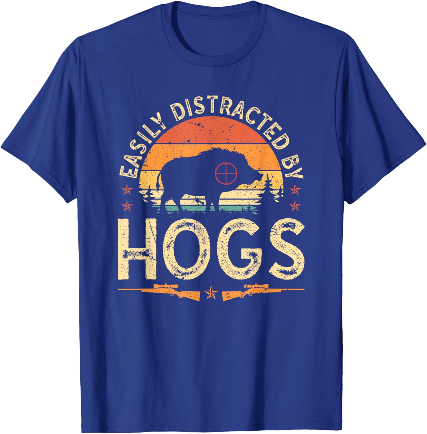Easily Distracted By Hogs Hog Hunting Retro Wild Boar Rifle T-Shirt - T-Shirt | Royal
