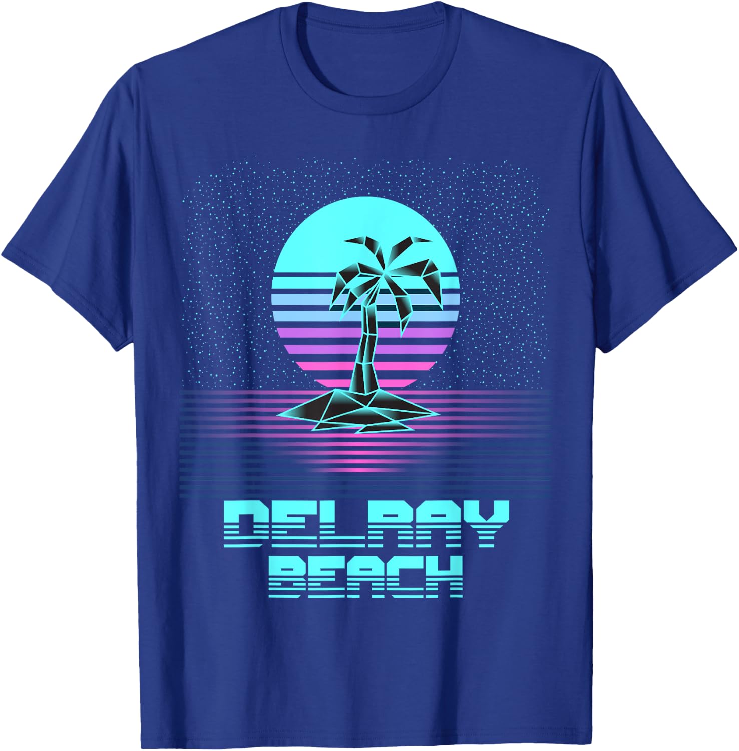 Delray Beach FL Retro Vintage 80s Palm Tree Art Souvenir T-Shirt - T-Shirt | Royal