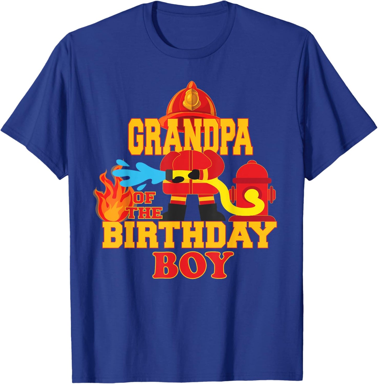 Grandpa Of The Birthday Boy Firetruck Firefighter Party T-Shirt - T-Shirt | Royal