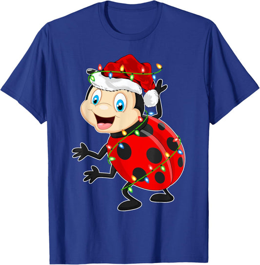 Xmas Lights Santa Hat Ladybug Christmas T-Shirt - T-Shirt | Royal
