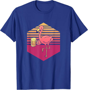 Flamingo Drinking Beer Vintage T-Shirt - T-Shirt | Royal