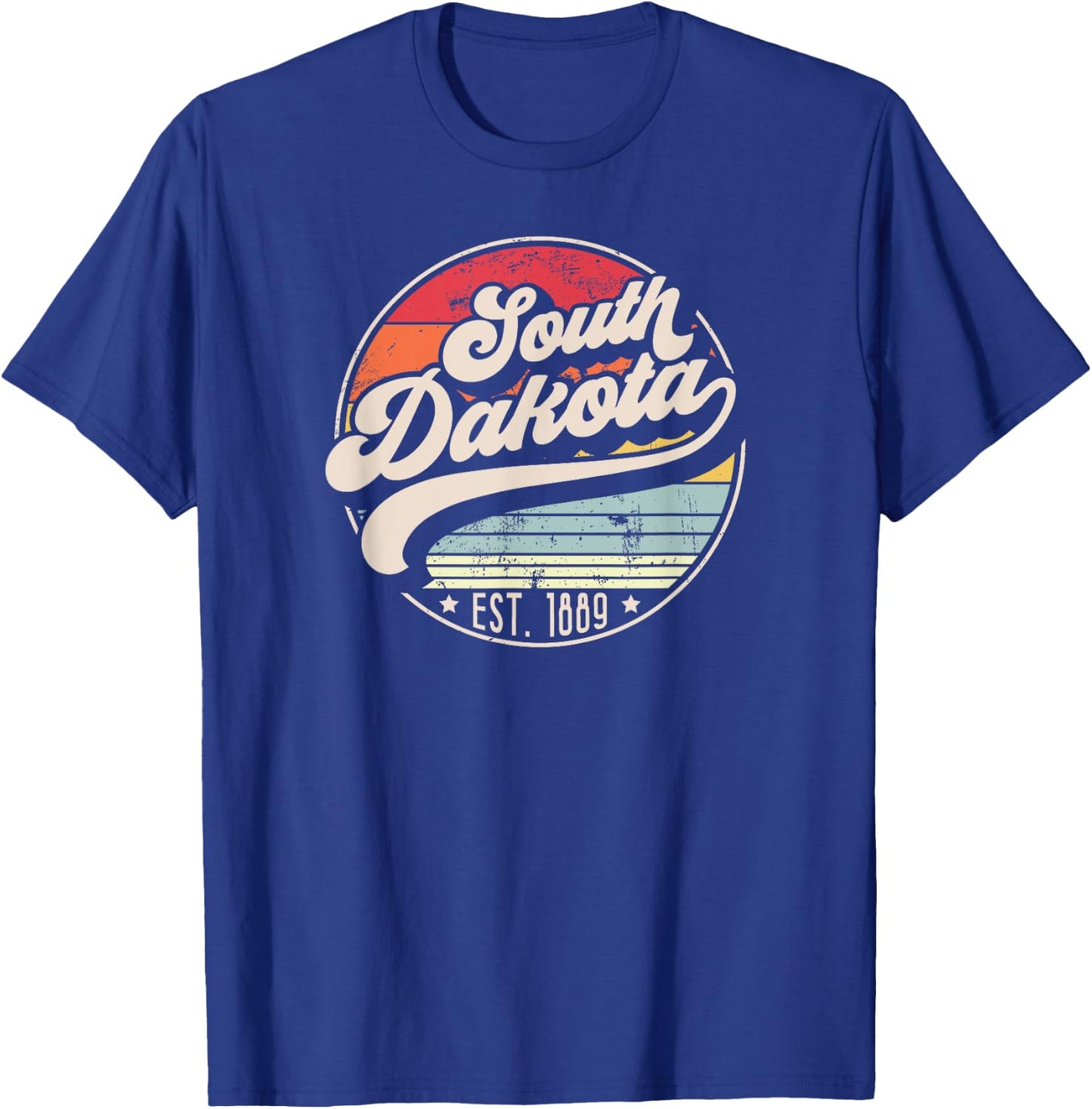 Retro South Dakota Home State SD Cool 70s Style Sunset T-Shirt - T-Shirt | Royal