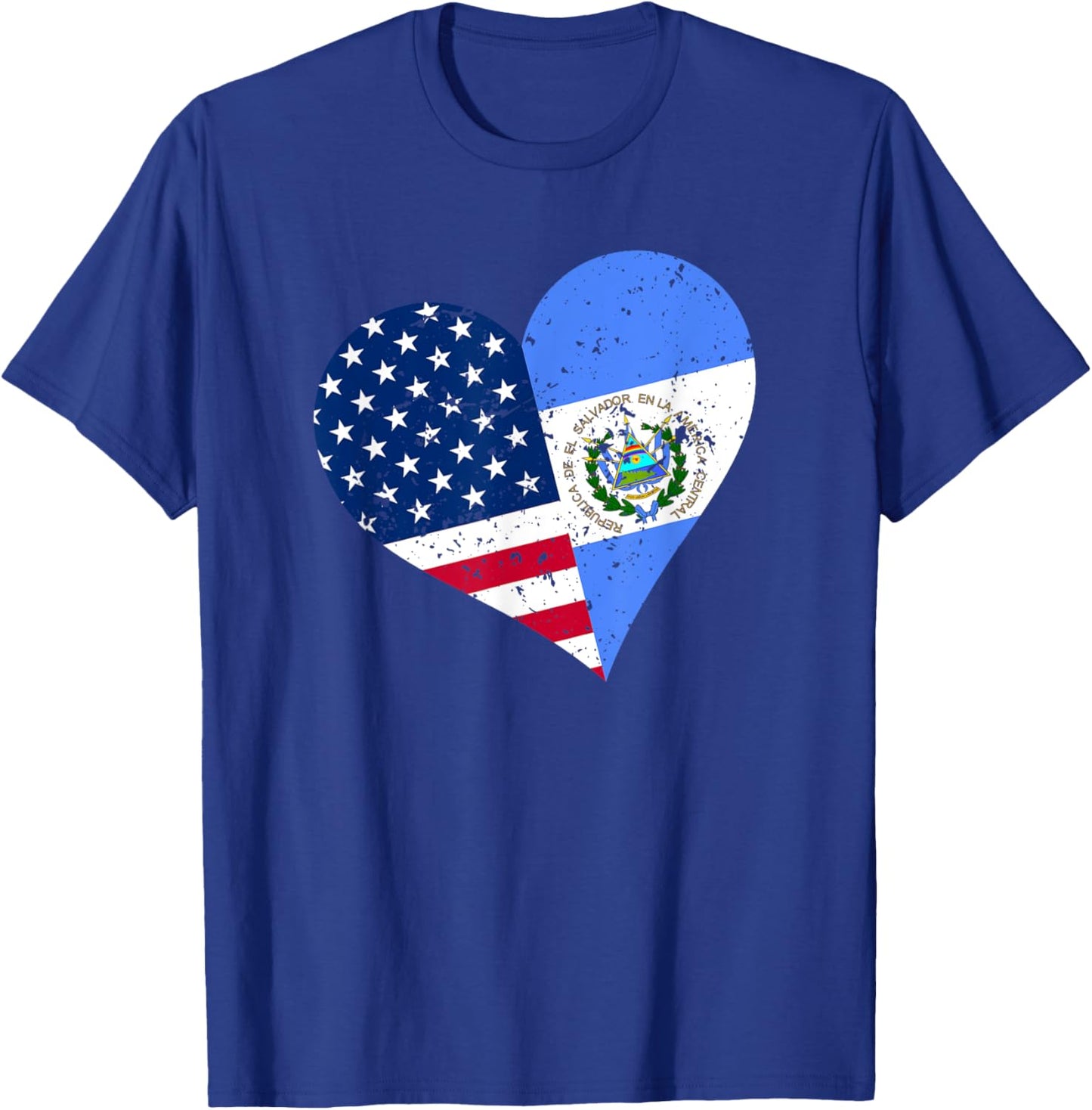 El Salvador USA Heart Distressed Salvadorian American Flag T-Shirt - T-Shirt | Royal