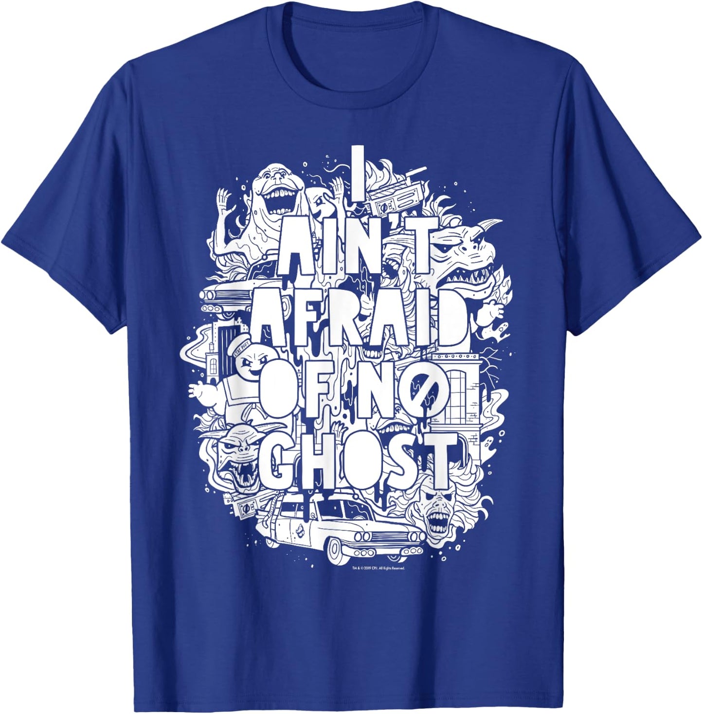 Ghostbusters Ain't Afraid Collage Poster Graphic T-Shirt - T-Shirt | Royal