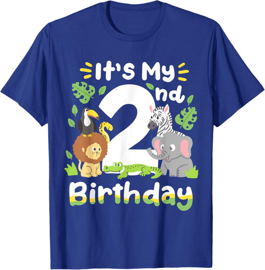 Jungle Safari 2nd Birthday Zoo Animal Two Years Old Kids T-Shirt - T-Shirt | Royal