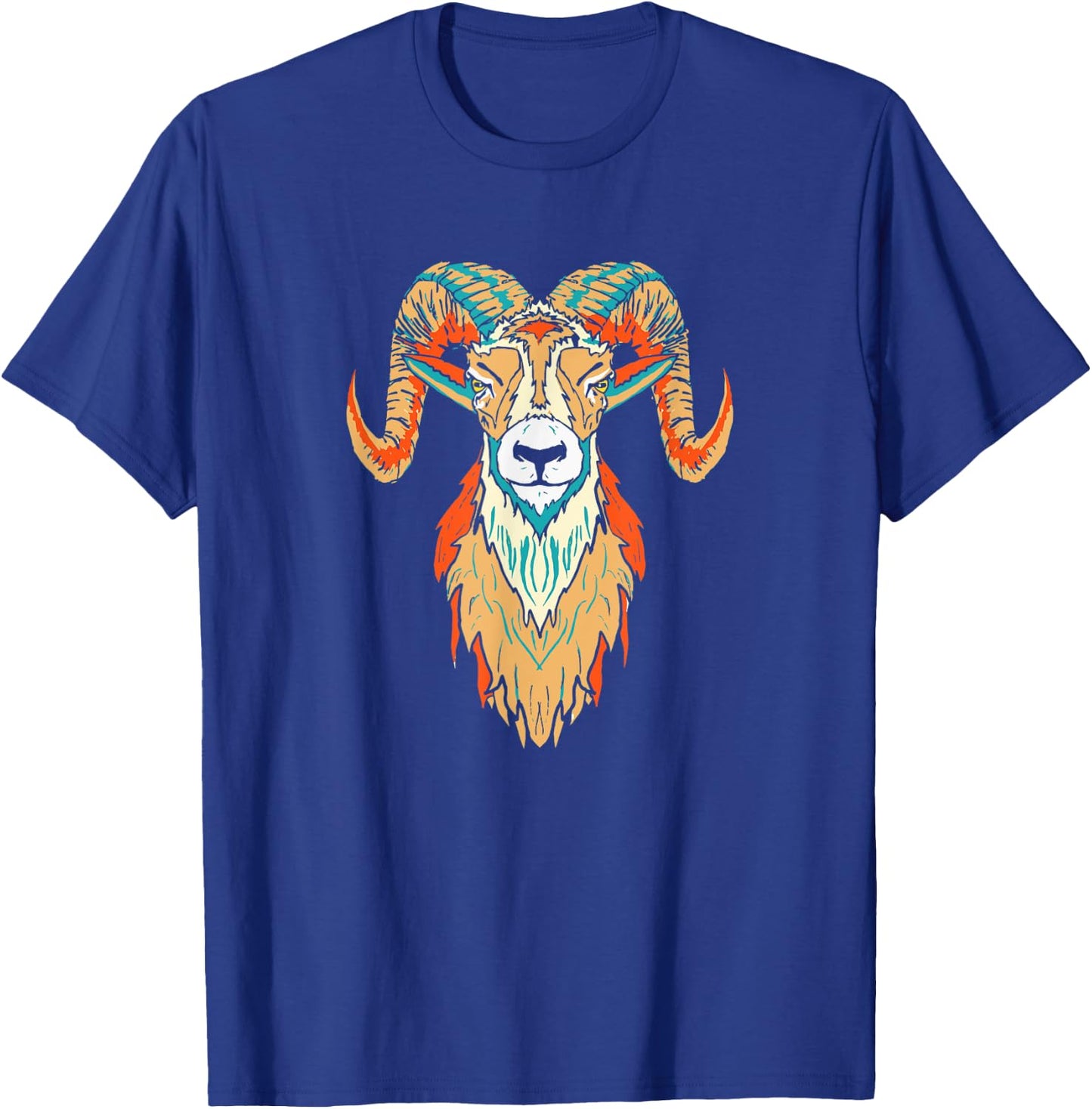 Artistic Big Horn Sheep Ram Head 80s Vibe Sketch Graphic T-Shirt - T-Shirt | Royal
