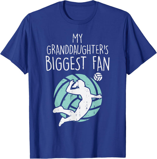 Granddaughters Biggest Fan Volleyball Family Grandma Grandpa T-Shirt - T-Shirt | Royal