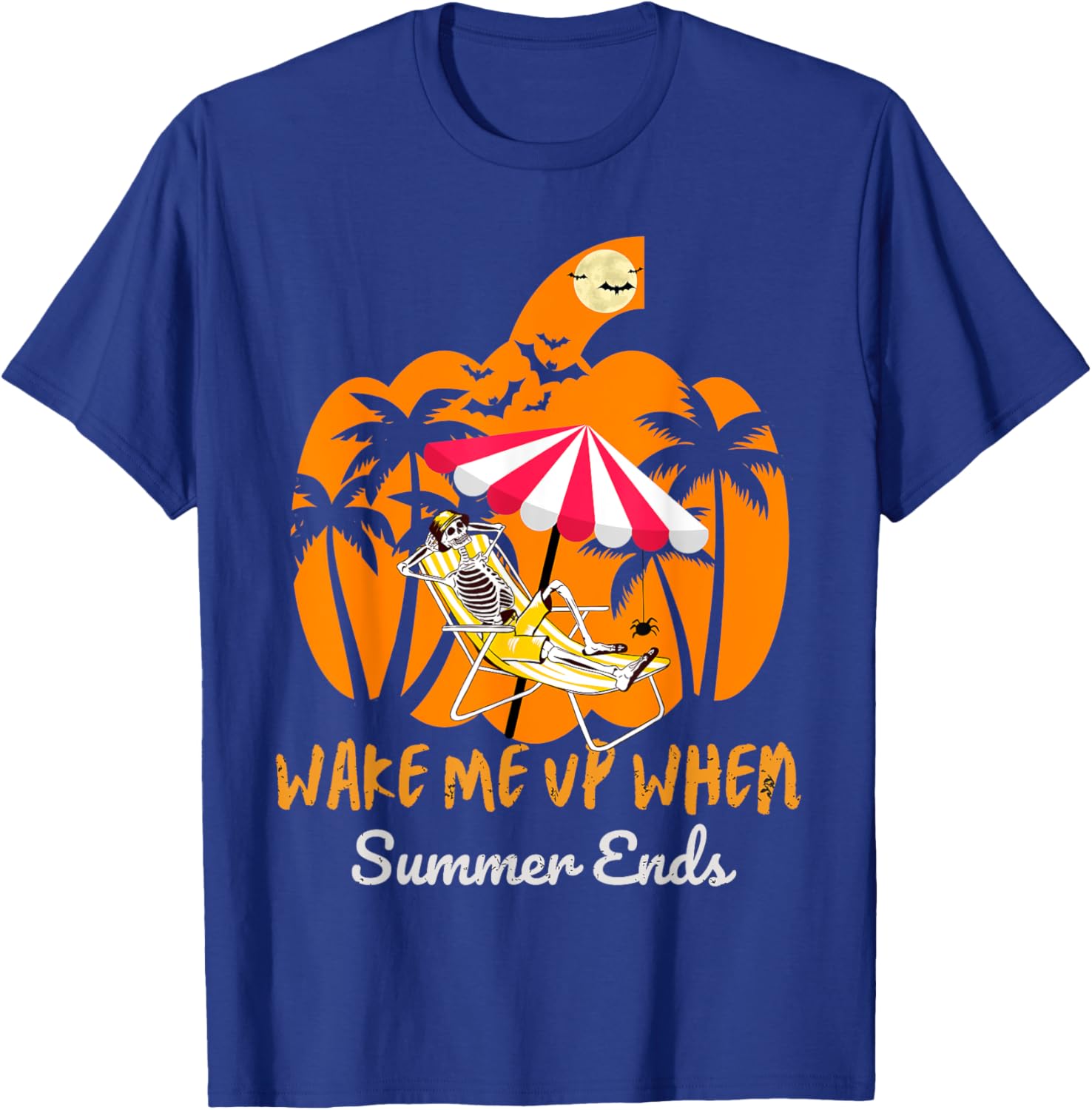 Summerween Beach Pumpkin Skeleton Funny Halloween Holiday Women Kids T-Shirt - T-Shirt | Royal