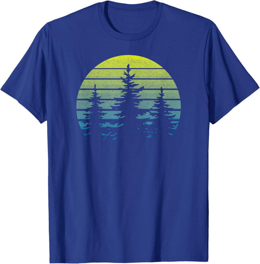 Vintage Sunset Trees Hiking Camping Souvenir Retro Throwback T-Shirt - T-Shirt | Royal
