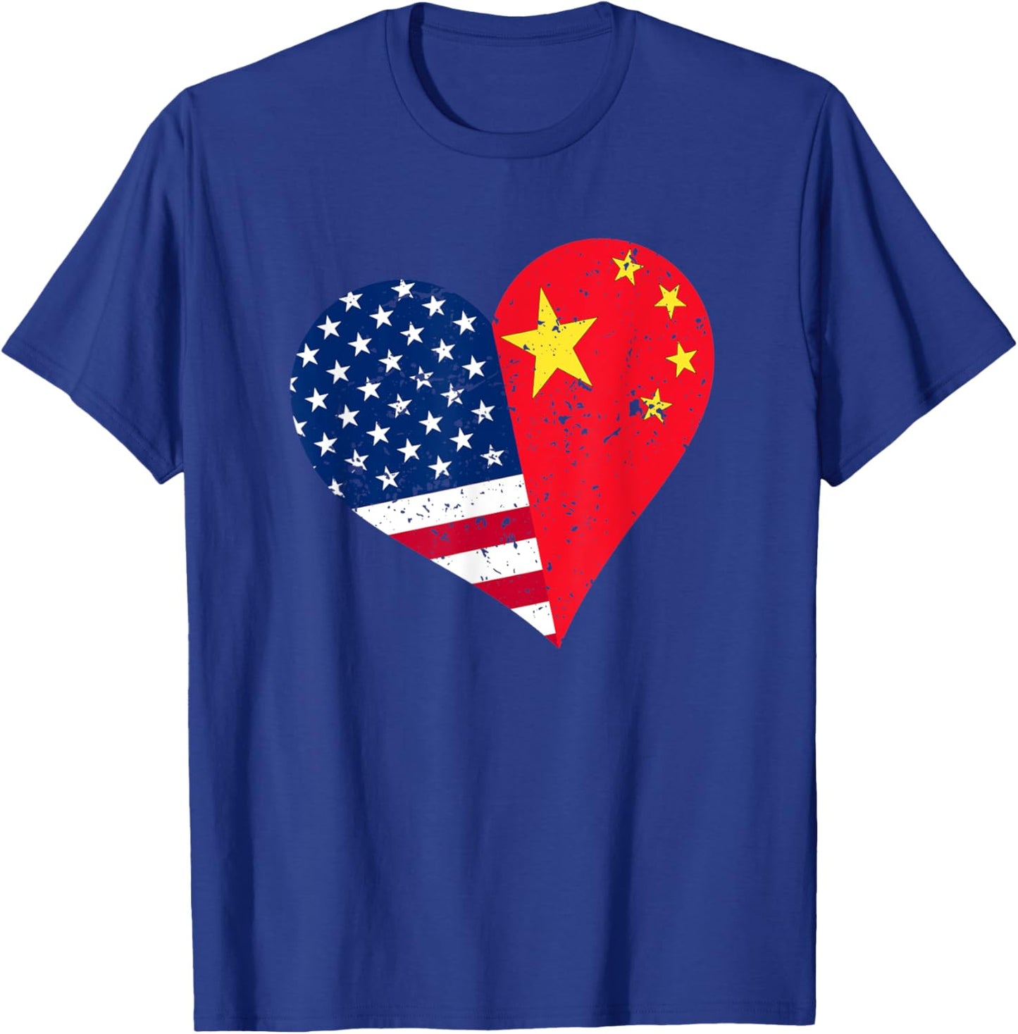 China USA Heart Shirt Distressed Chinese American Flag Kids Men T-Shirt - T-Shirt | Royal