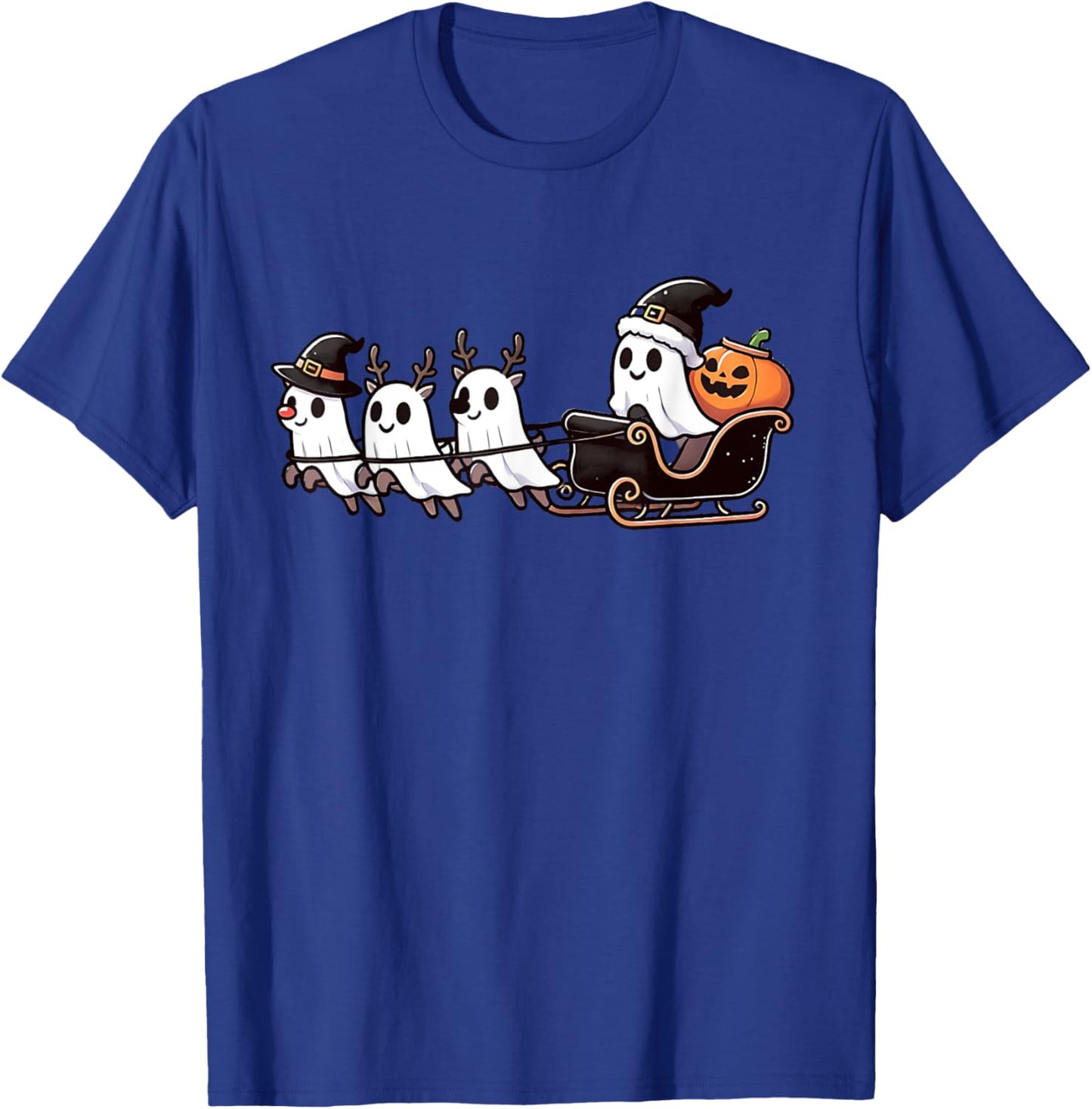 Halloween Christmas Santa's Reindeer Ghost Happy Ghost T-Shirt - T-Shirt | Royal