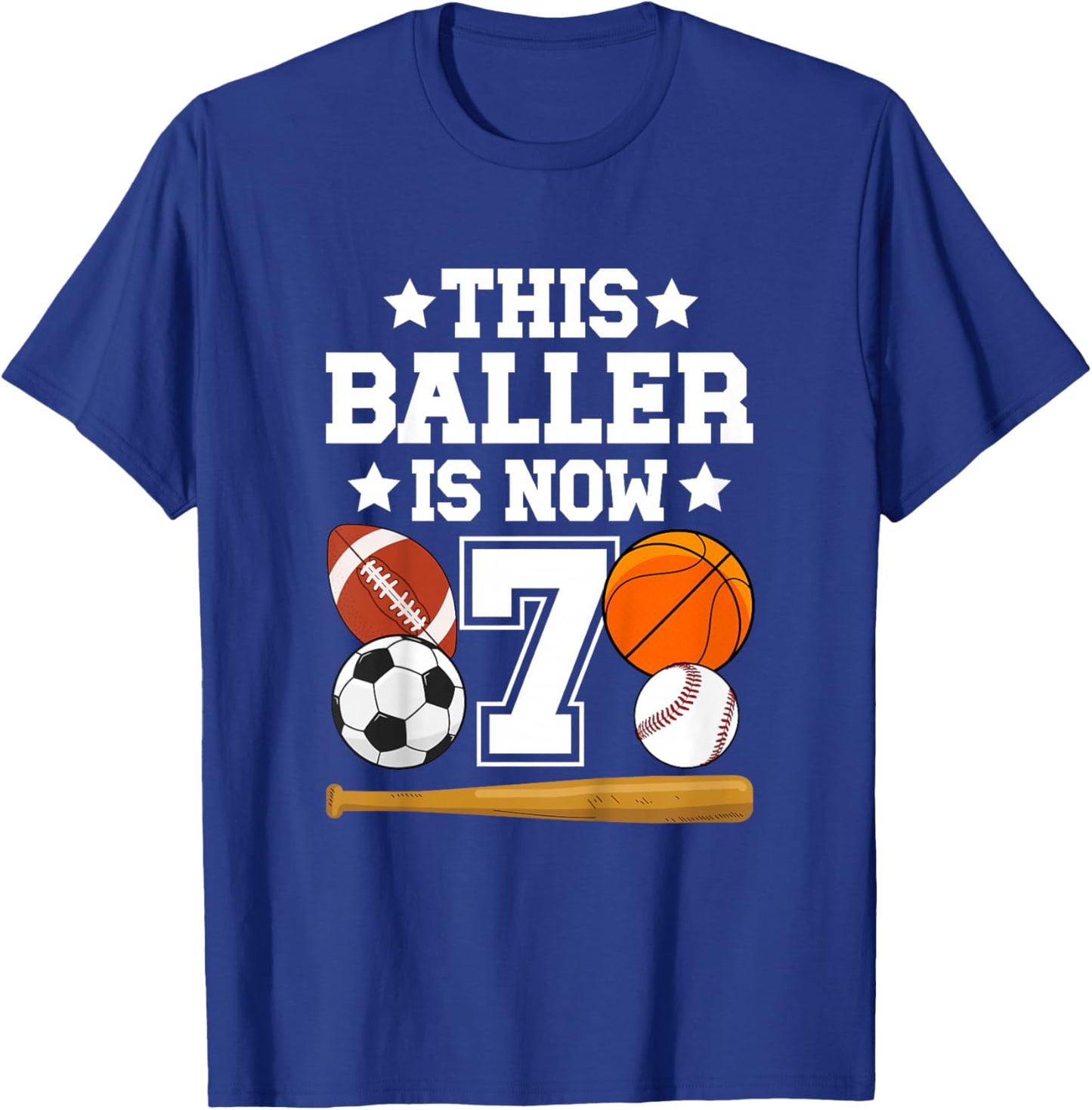 Kids 7th Birthday Sports Birthday Party Seven Year Old Boy T-Shirt - T-Shirt | Royal
