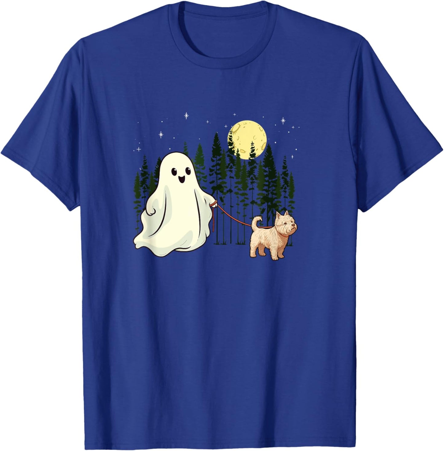 West Highland White Terrier Westie Walking Ghost Halloween T-Shirt - T-Shirt | Royal