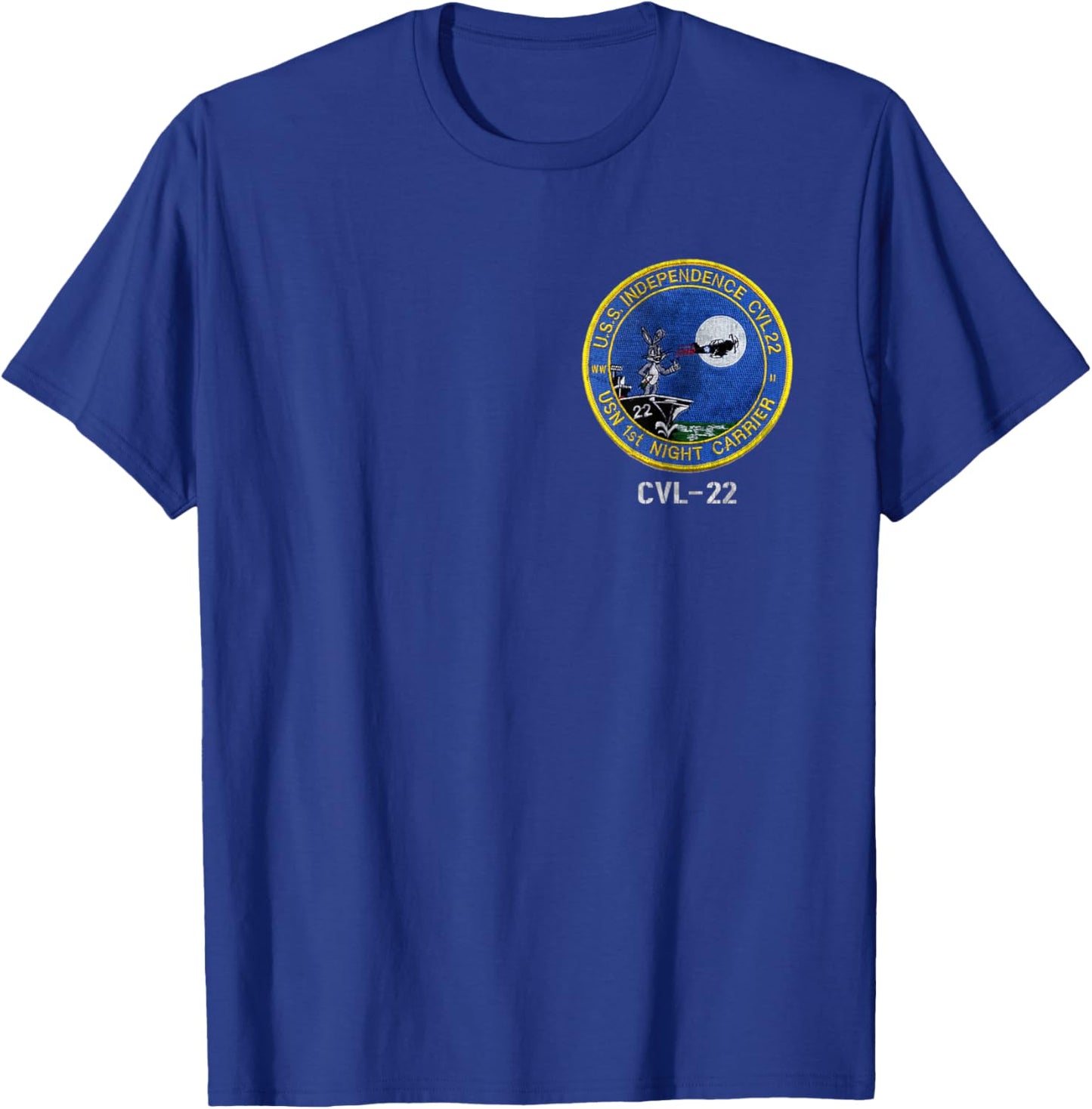 USS Independence CVL-22 Logo American Flag Aircraft Carrier T-Shirt - T-Shirt | Royal