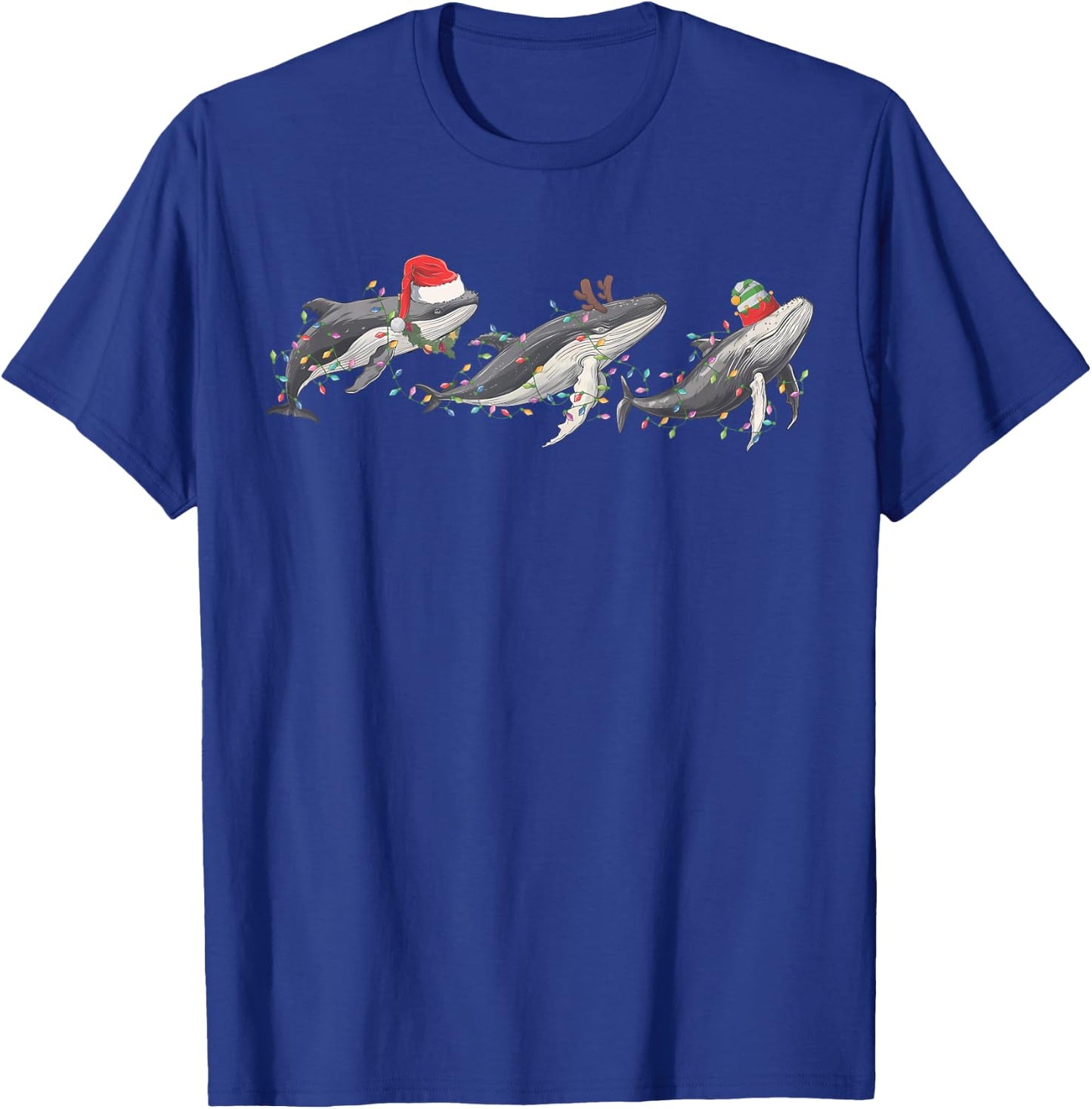 Whale Santa Hat Christmas Lights Reindeer Ocean Whales Lover T-Shirt - T-Shirt | Royal