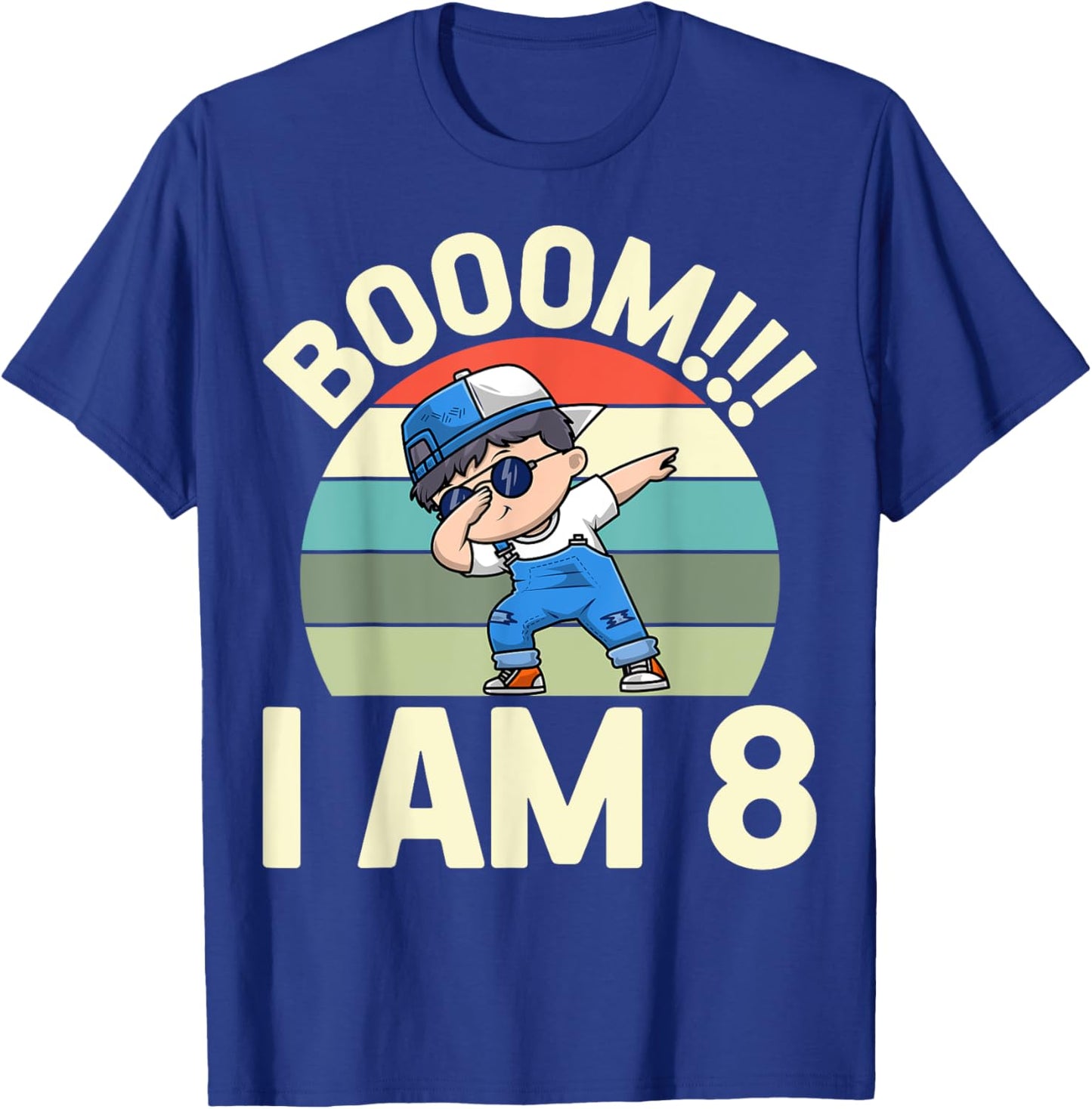 Boom I Am 8 Dabbing Boy Retro 8th Birthday Party T-Shirt - T-Shirt | Royal