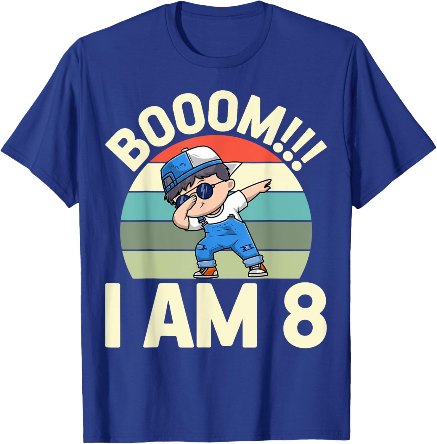Boom I Am 8 Dabbing Boy Retro 8th Birthday Party T-Shirt - T-Shirt | Royal