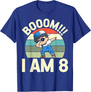 Boom I Am 8 Dabbing Boy Retro 8th Birthday Party T-Shirt - T-Shirt | Royal
