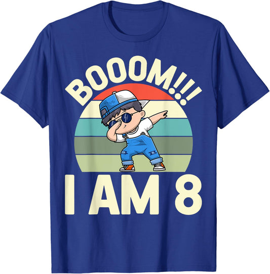 Boom I Am 8 Dabbing Boy Retro 8th Birthday Party T-Shirt - T-Shirt | Royal