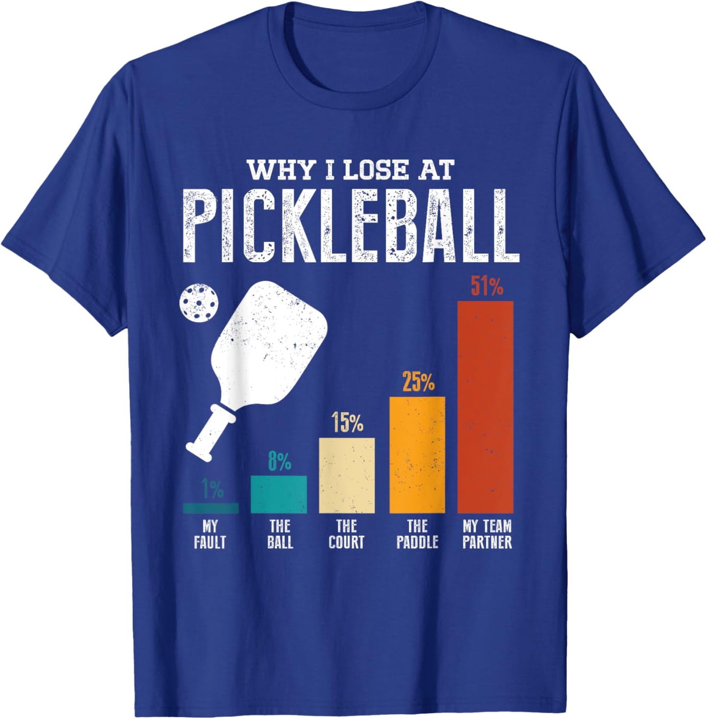 Why I Lose At Pickleball Funny Pickleball Player Retro T-Shirt - T-Shirt | Royal