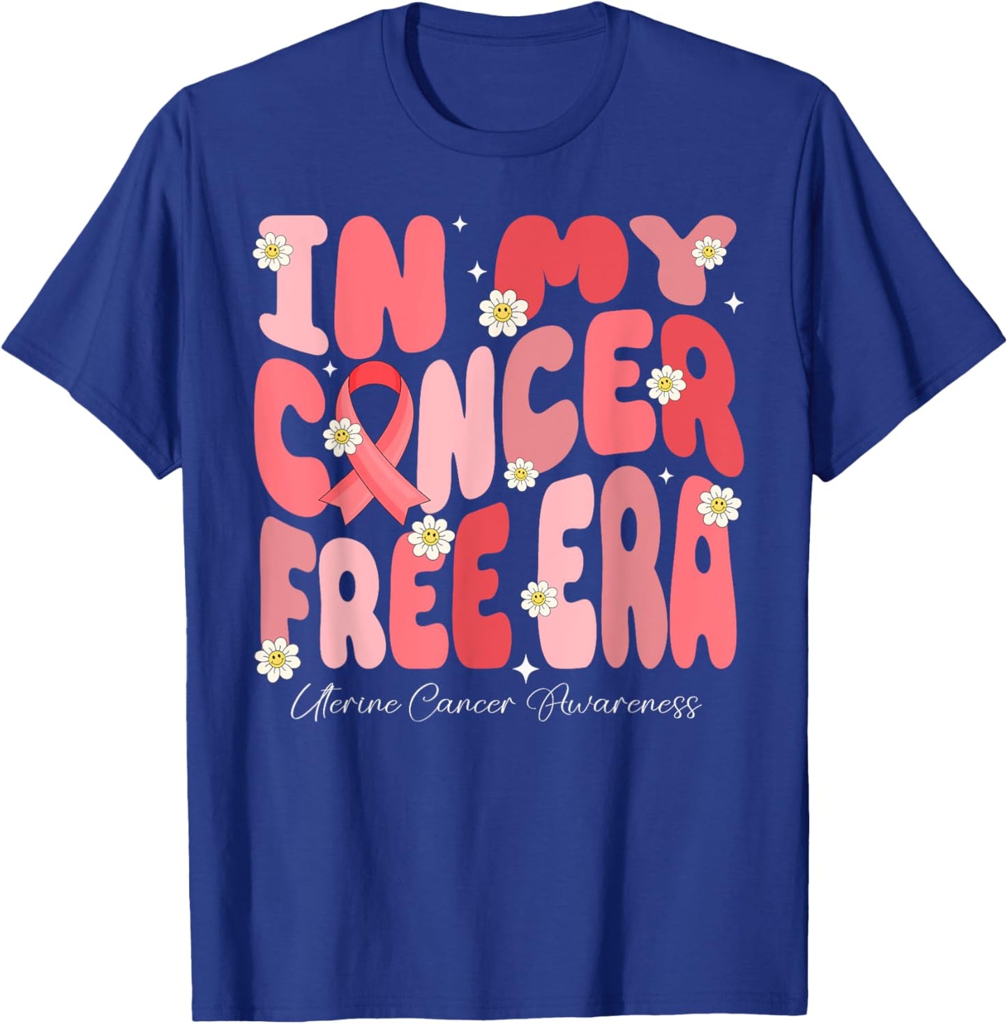 In My Cancer Free Era Uterine Cancer Warrior Groovy Flower T-Shirt - T-Shirt | Royal